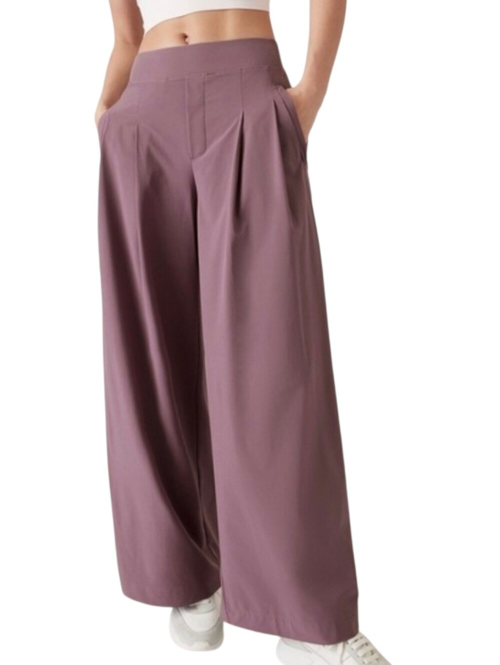 Athleta Brooklyn Heights Wide Flowy Leg  Travel Pants Mauve Purple 12 NWT